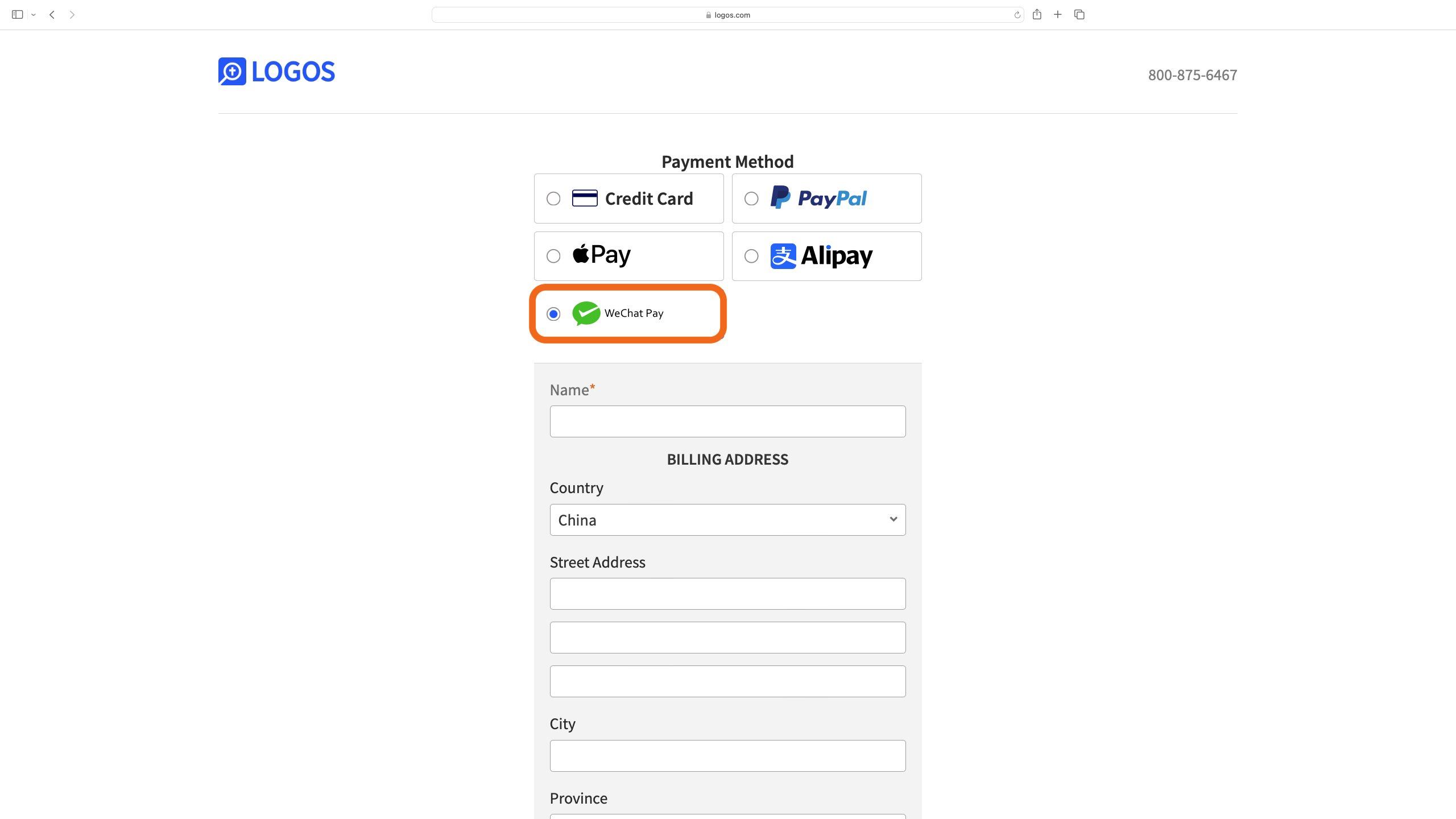 Select Wechat Pay Payment Method