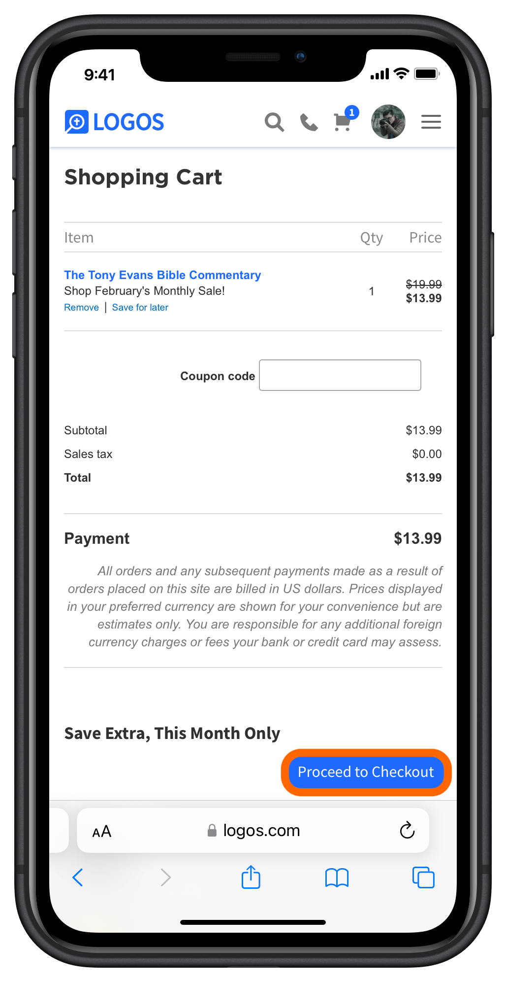 Tap Proceed To Checkout