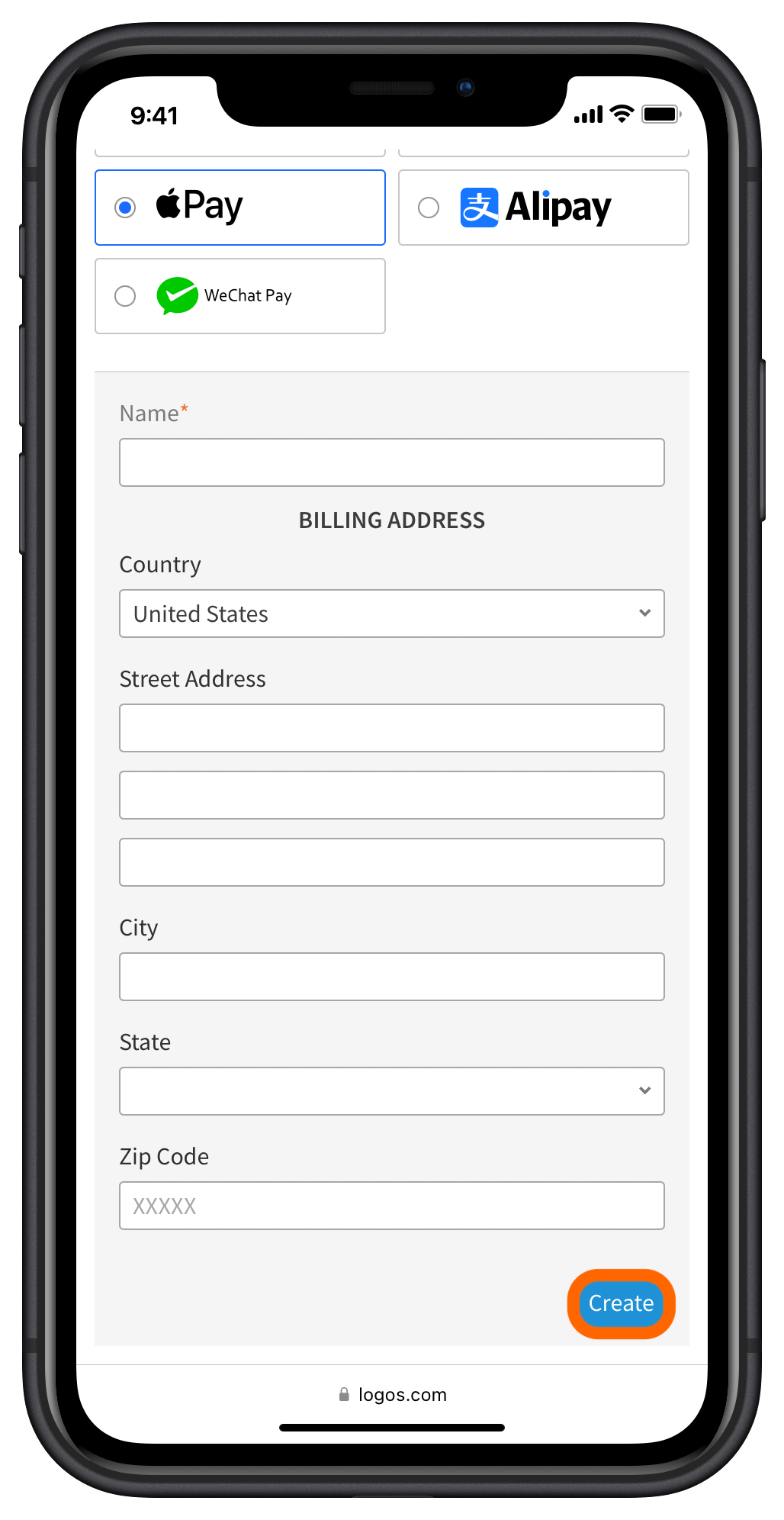 Enter Billing Address And Tap Create