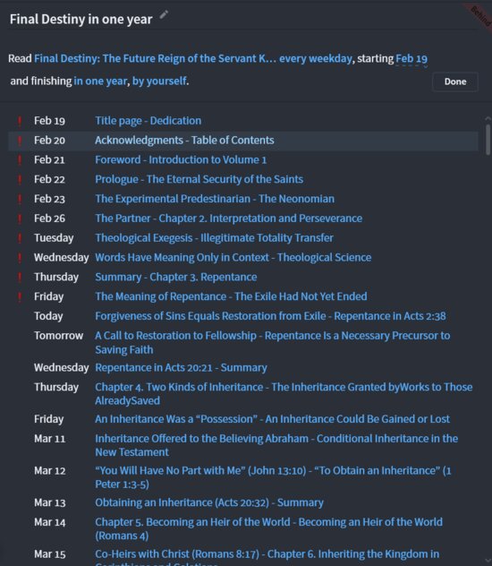 Reading Plan bug before and after