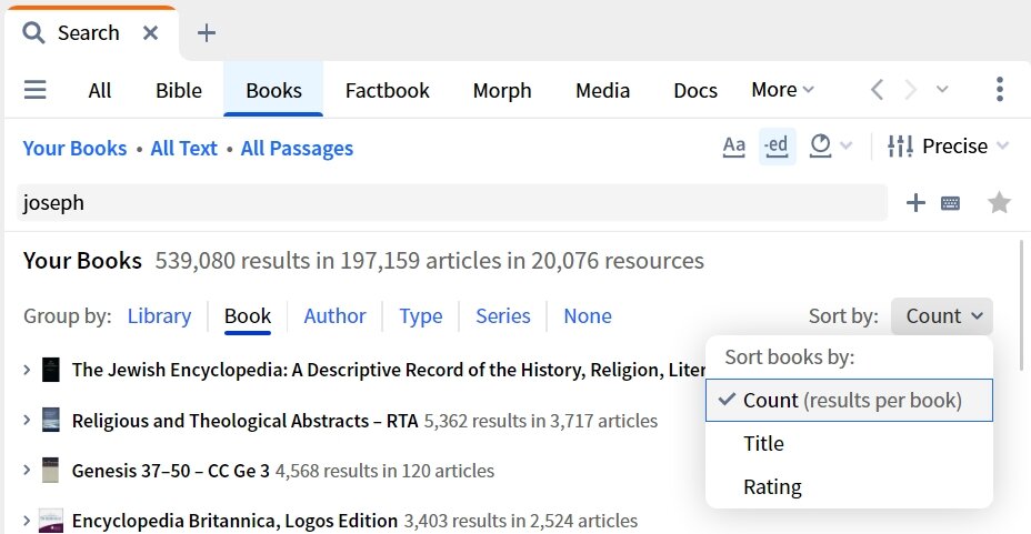 Books Search - Group By Books Sort Options