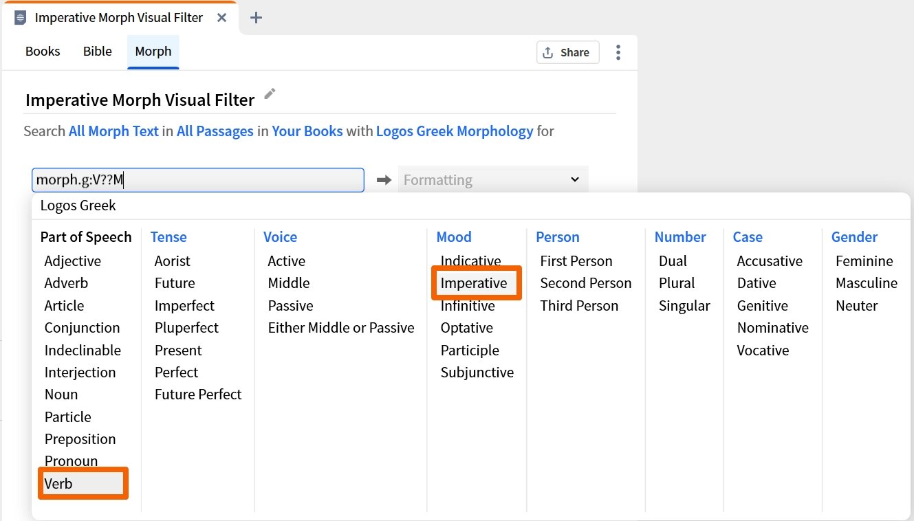 Visual Filter - Morph Type Imperative Verb