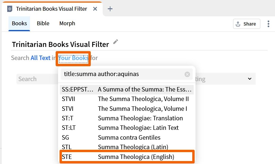 Visual Filter - Books Type Select Summa