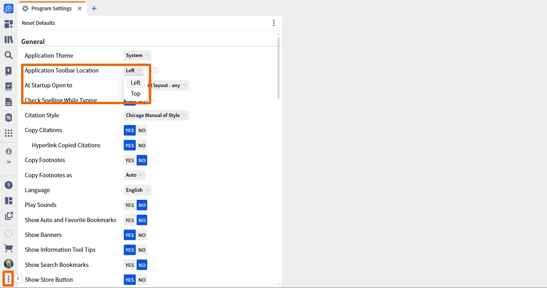 Logos Change Toolbar Location