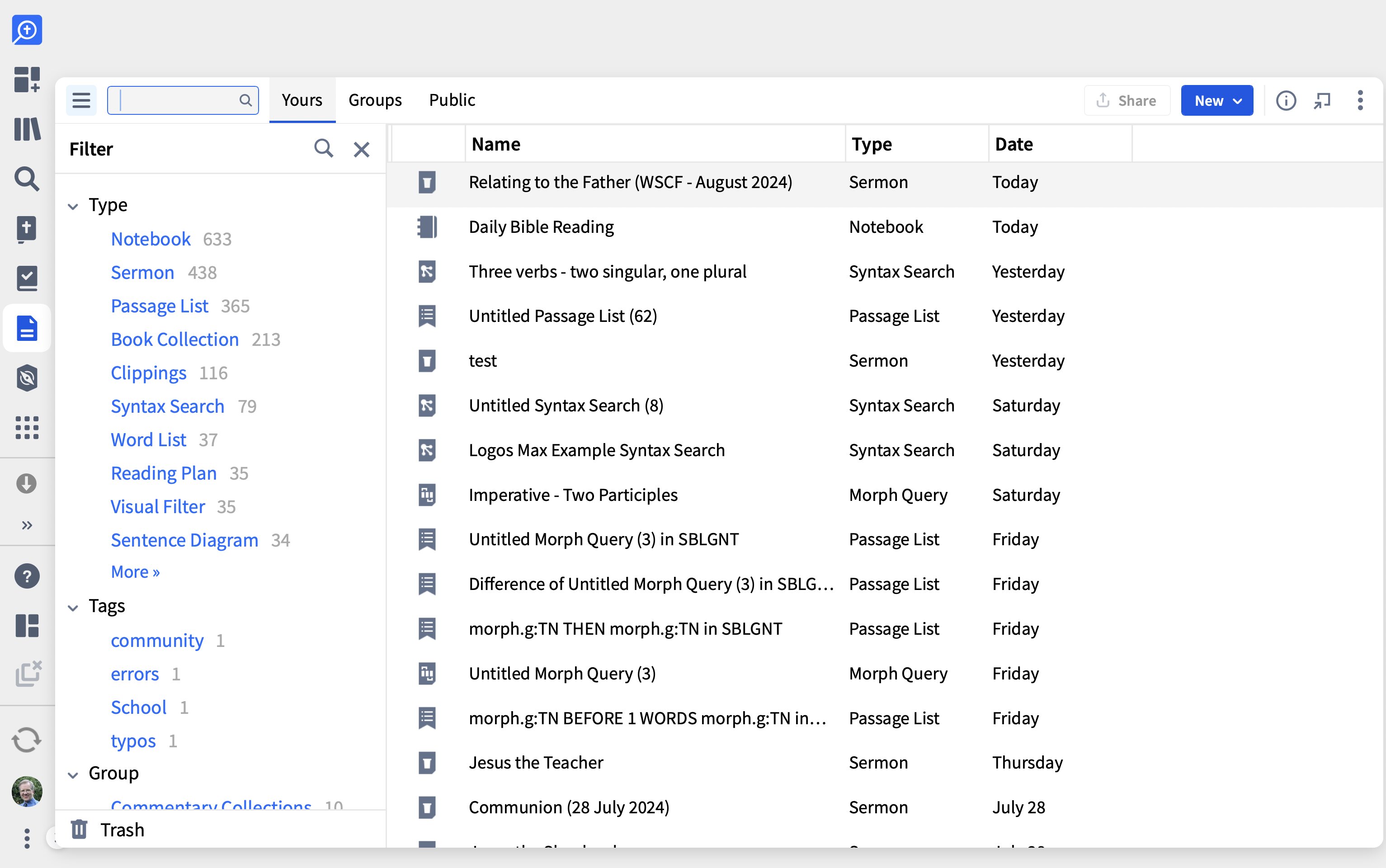 Logos Documents Menu