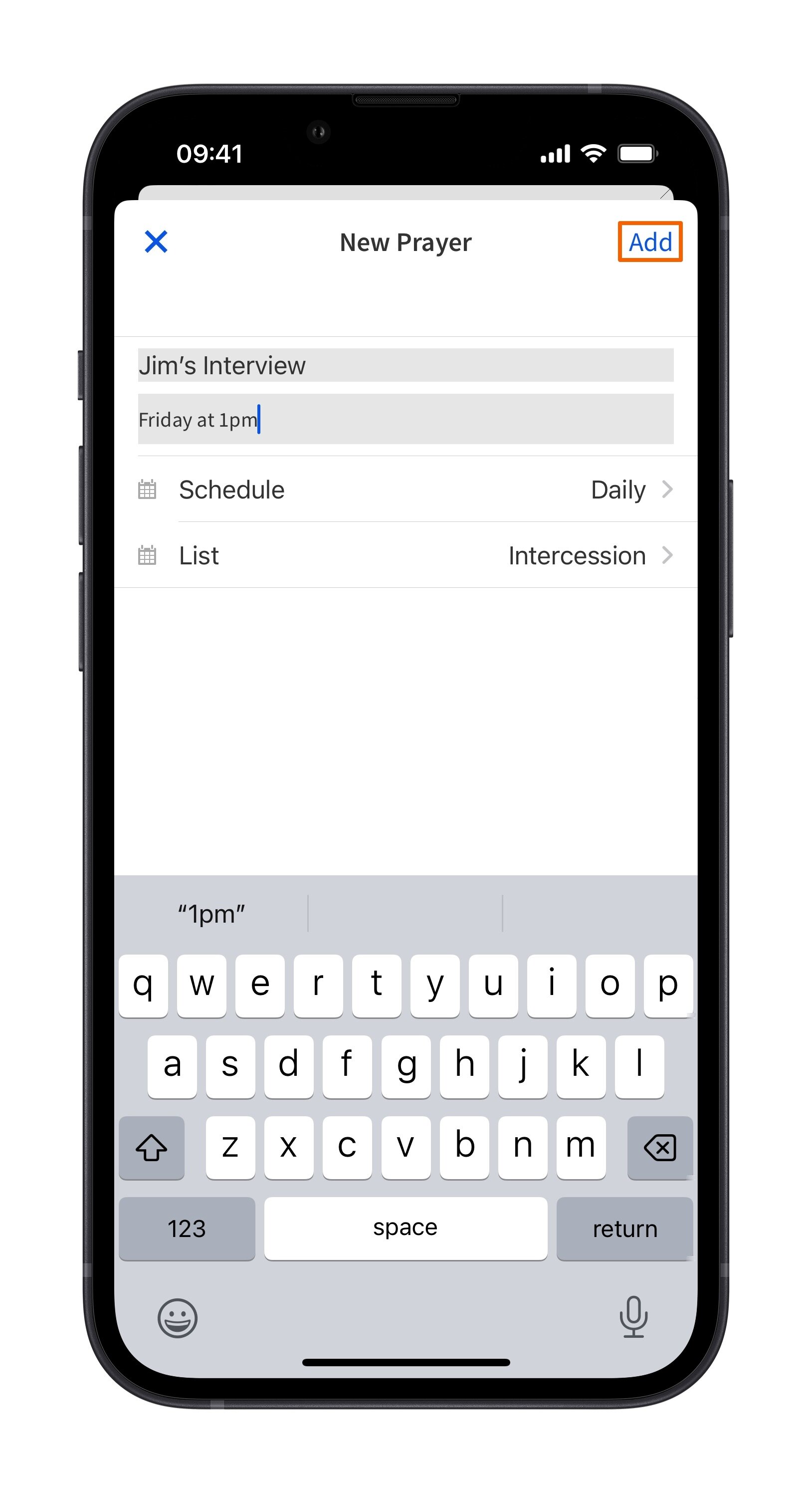 Mobile - Complete Adding Prayer Request