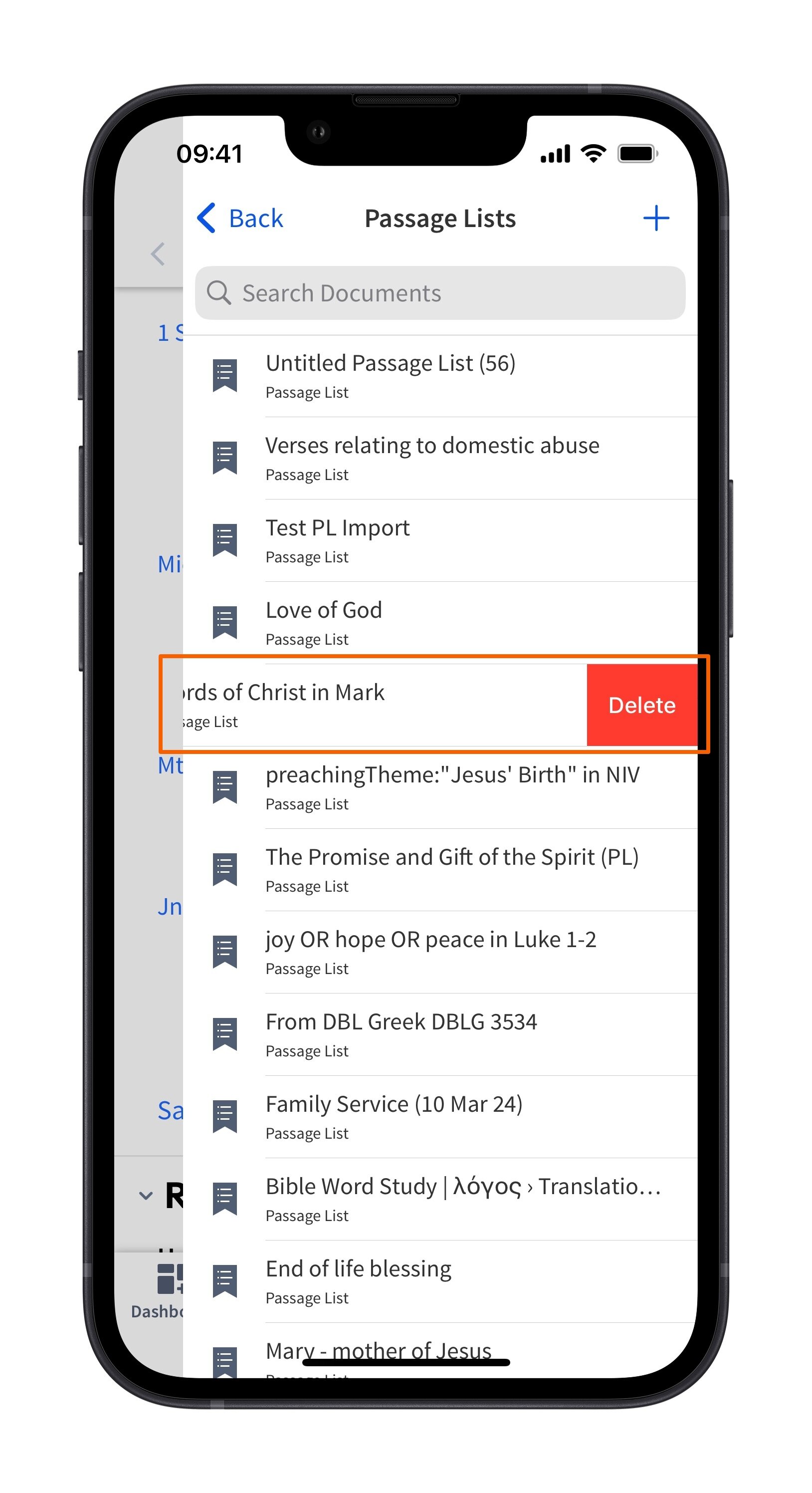 Mobile - Delete Passage List