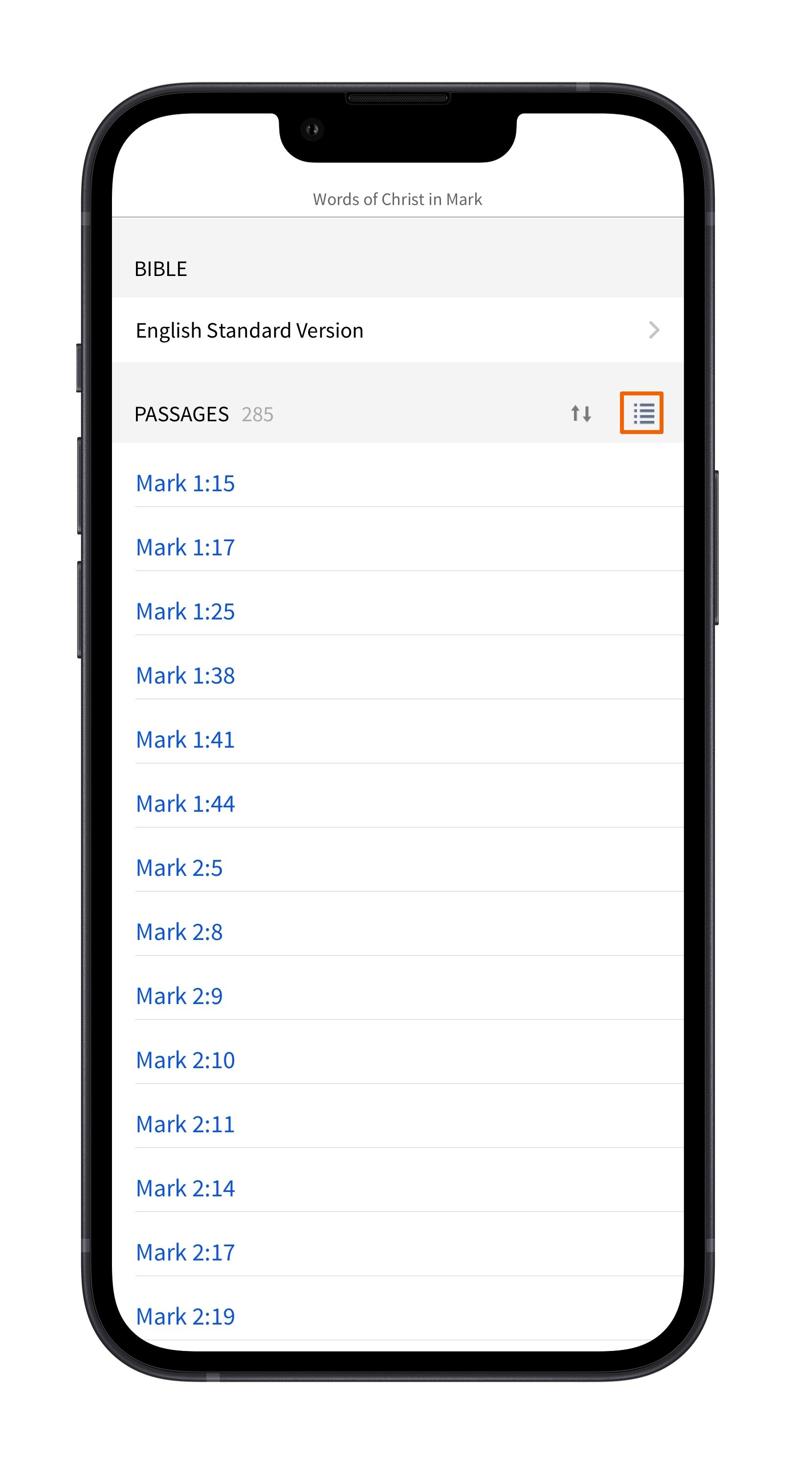 Mobile - Select Passage List View