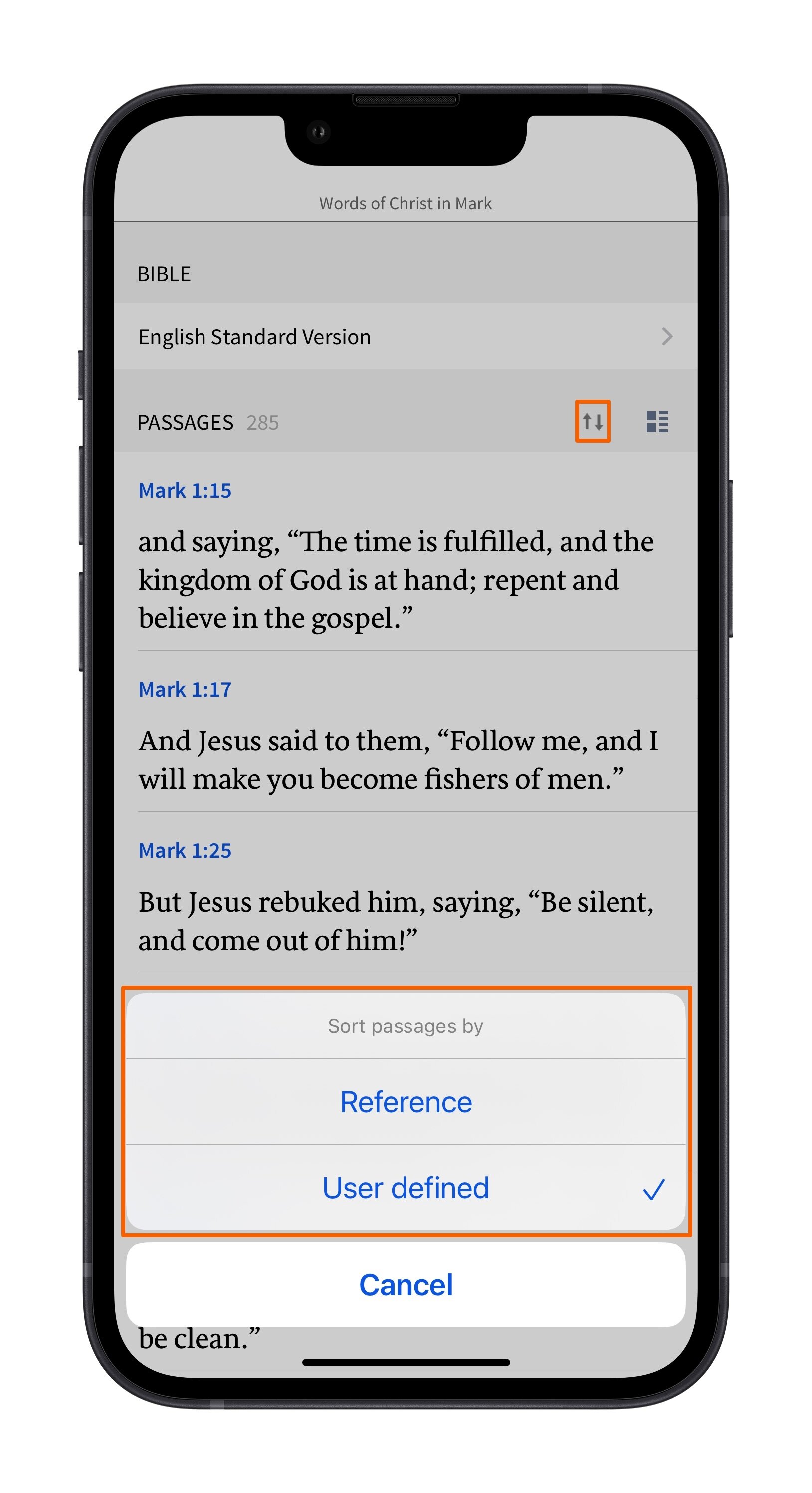 Mobile - Sort Passage List