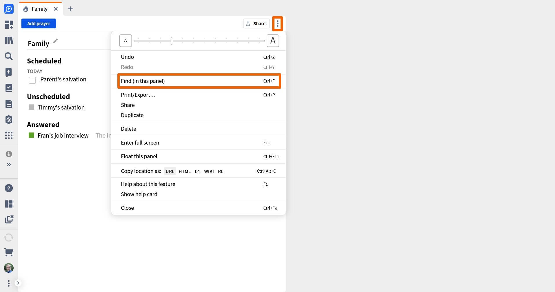 Logos - Search Prayer Lists