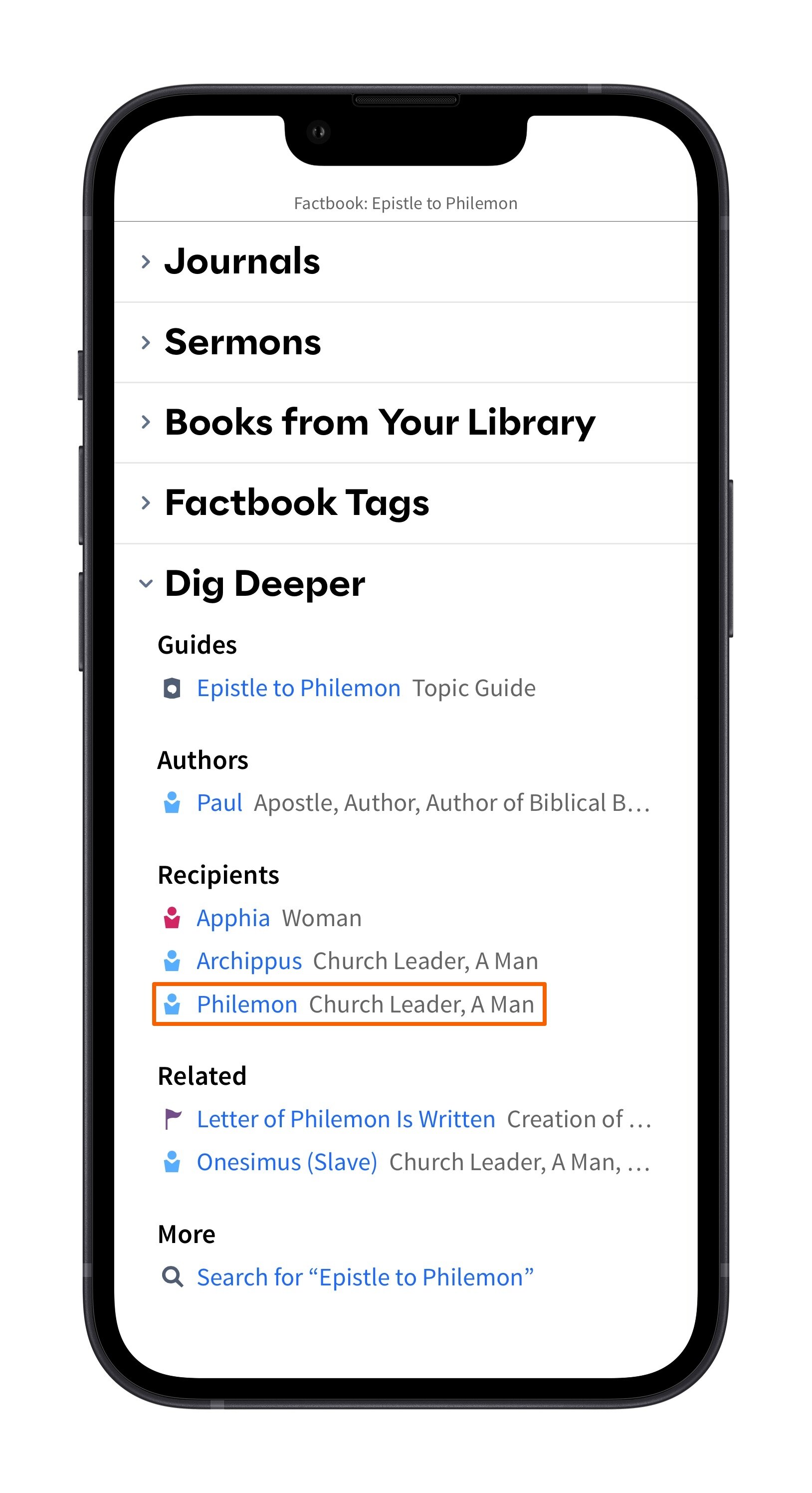 Mobile Factbook Book - Select Dig Deeper Item