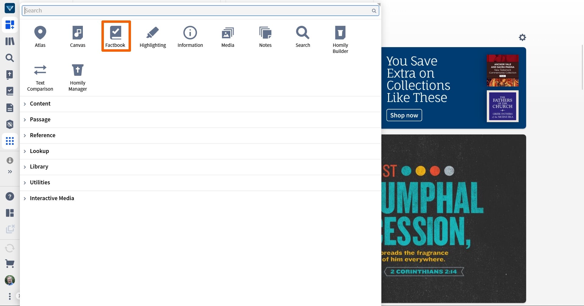 Open Verbum Factbook From Tools Menu