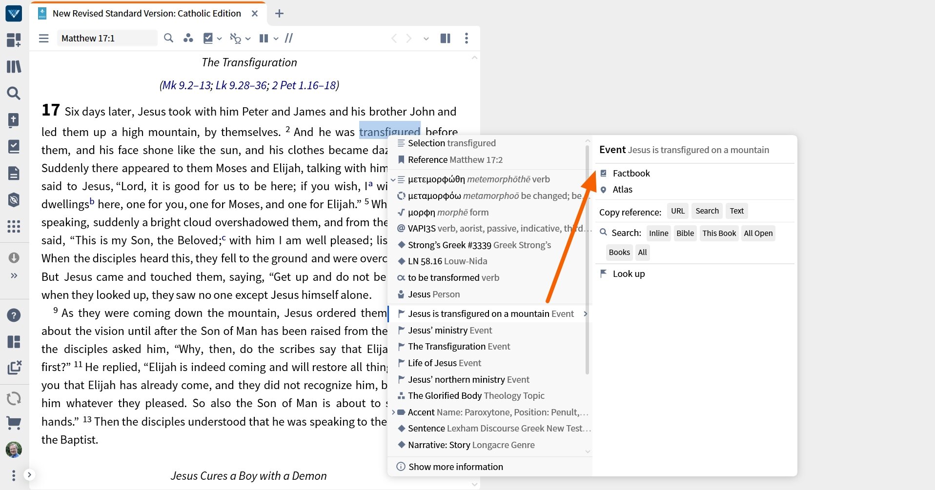 Verbum Factbook Event - Open Factbook From Context Menu
