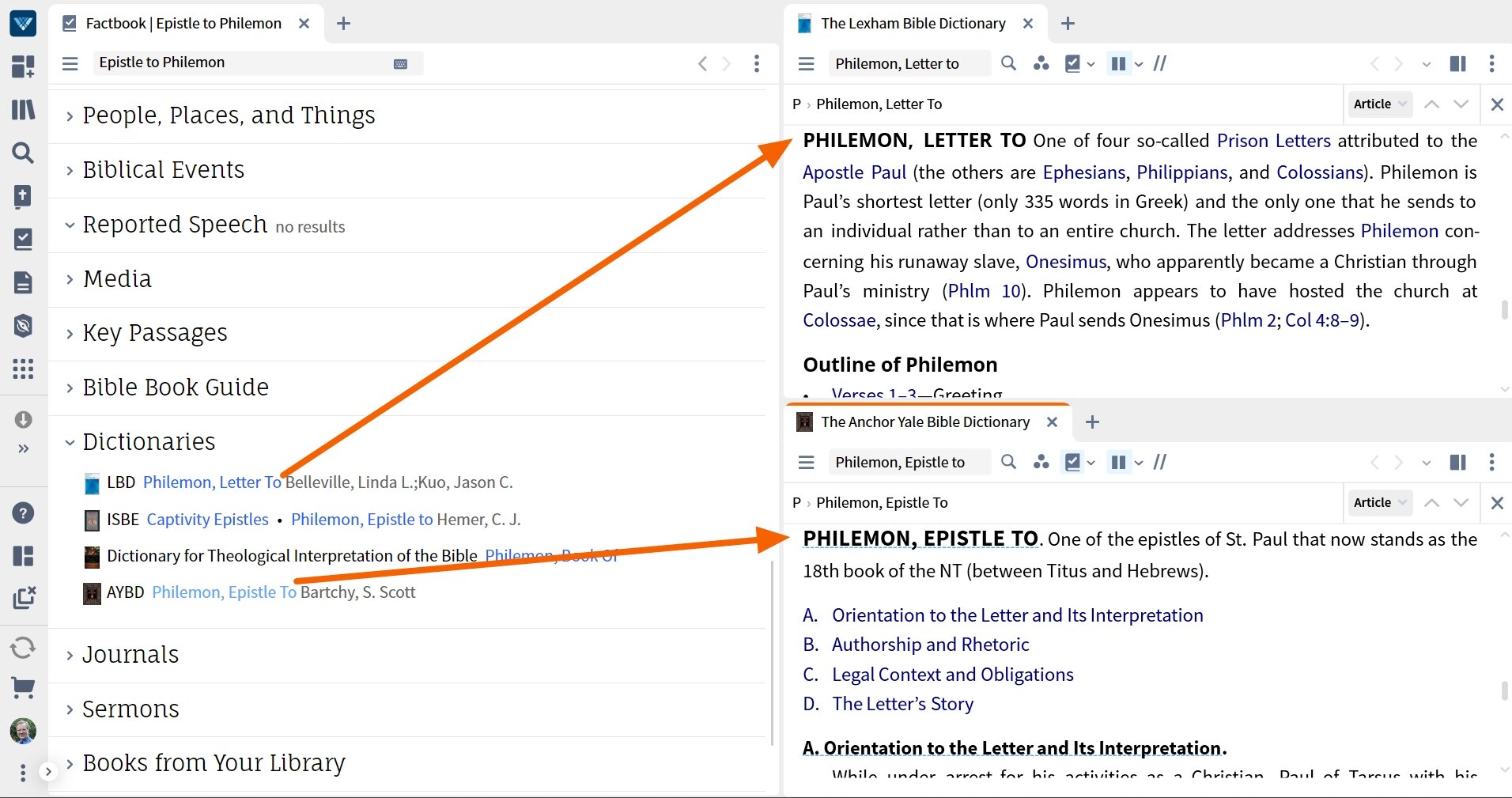 Verbum Factbook Book - Dictionary Links