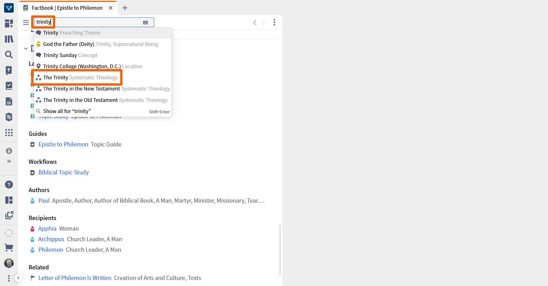 Verbum Factbook Topic - Select Topic
