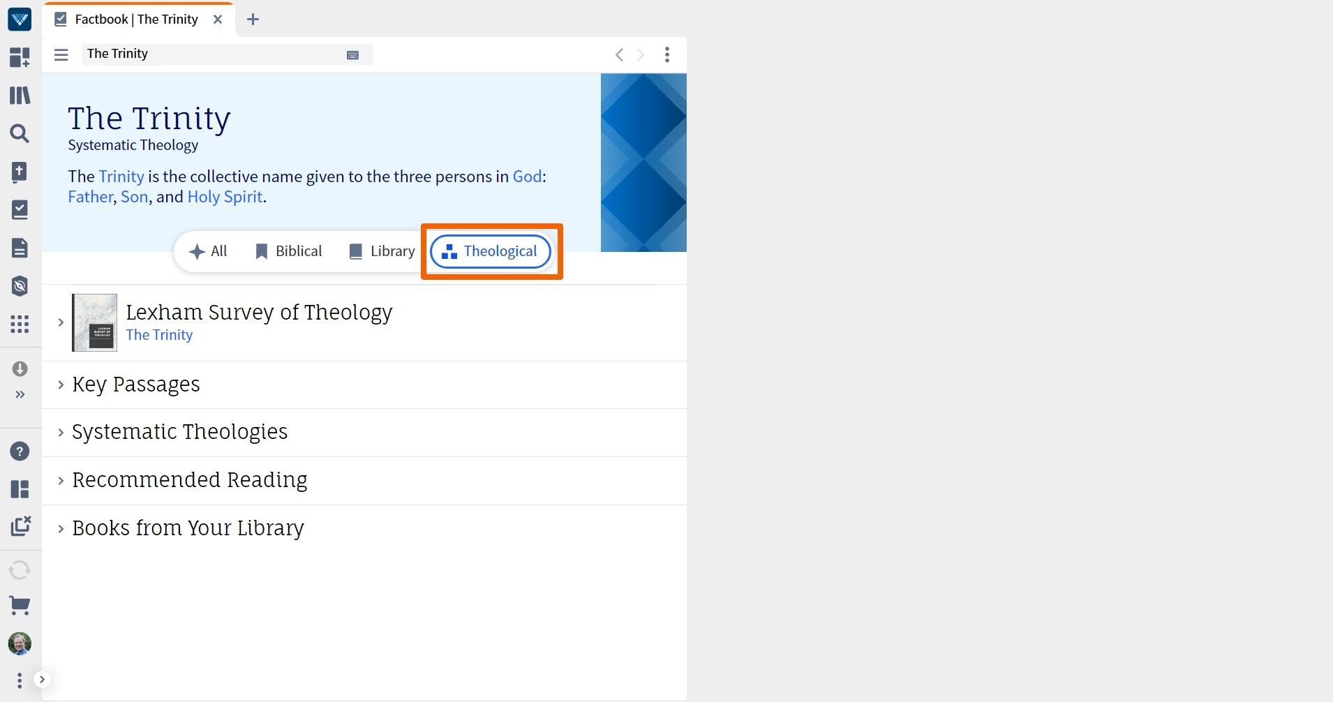 Verbum Factbook Topic - Theological Lens