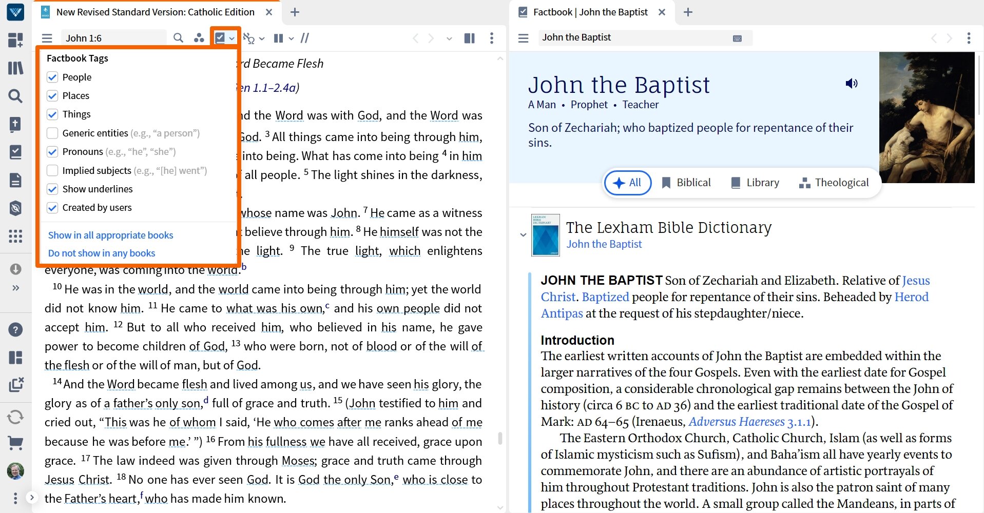 Verbum Factbook Tags - Selecting Options
