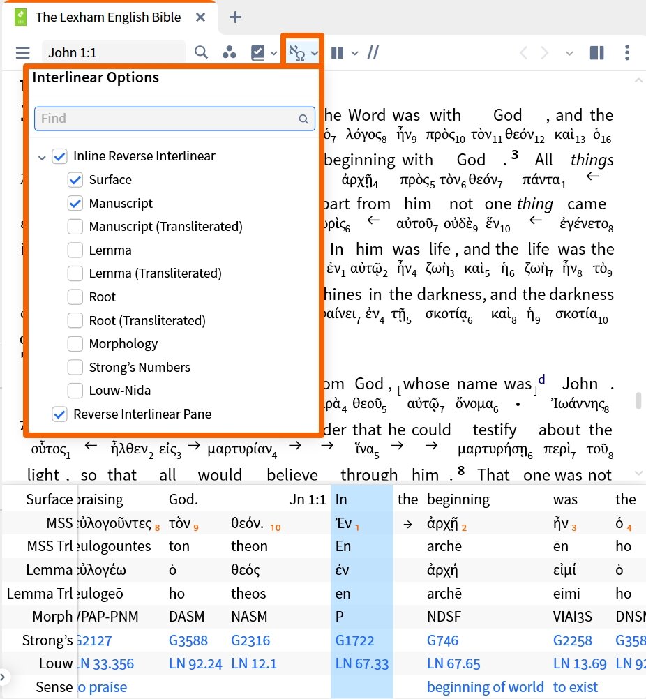 Resource Toolbar - Interlinears