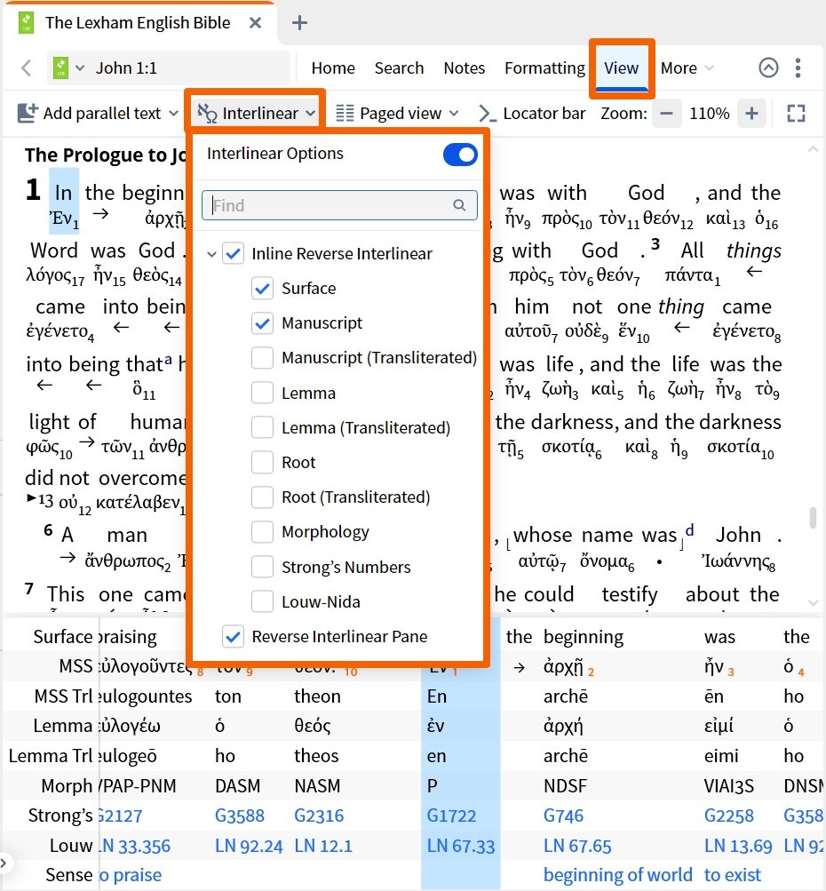 Dynamic Toolbar - Interlinears