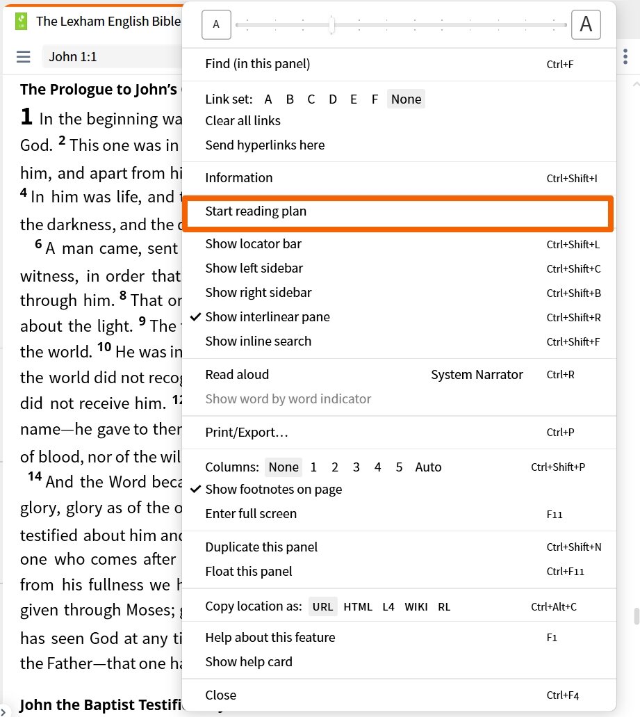 Resource Toolbar - Start Reading Plan