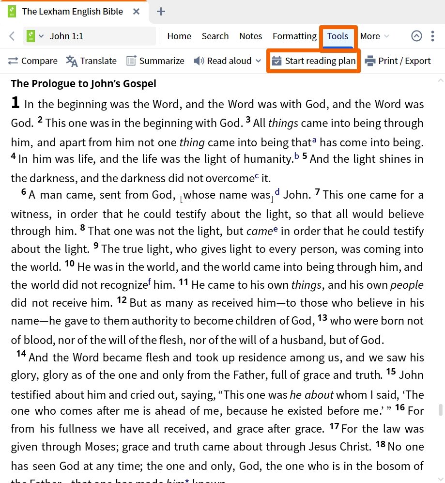 Dynamic Toolbar - Start Reading Plan