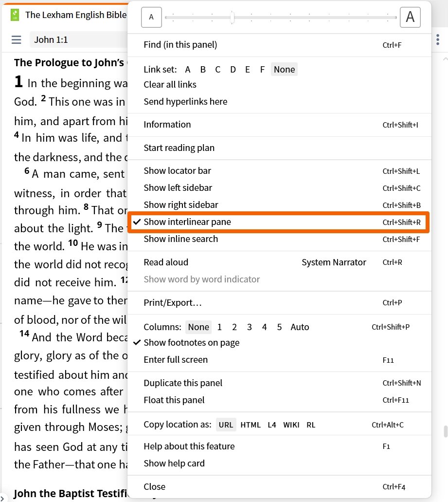 Resource Toolbar - Show Interlinear Pane