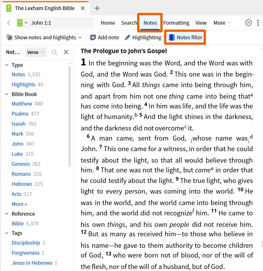 Dynamic Toolbar - Notes Filter