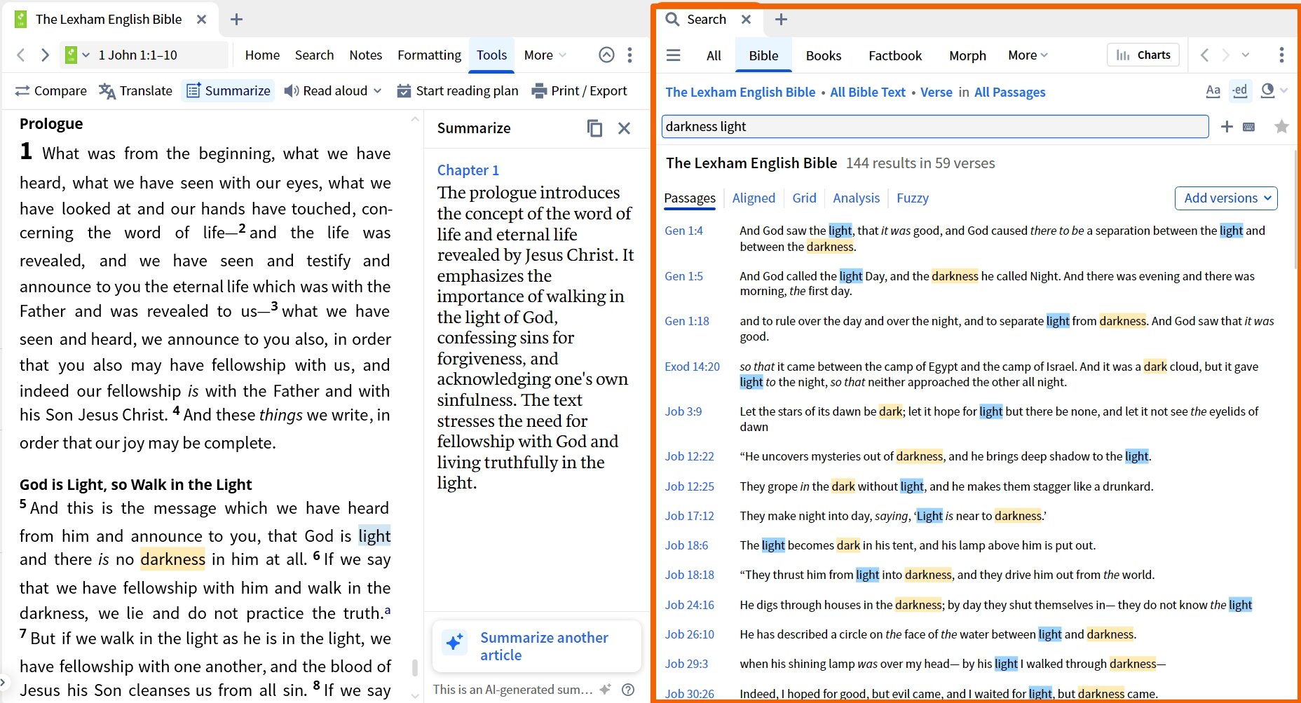 Bible Search For Darkness And Light