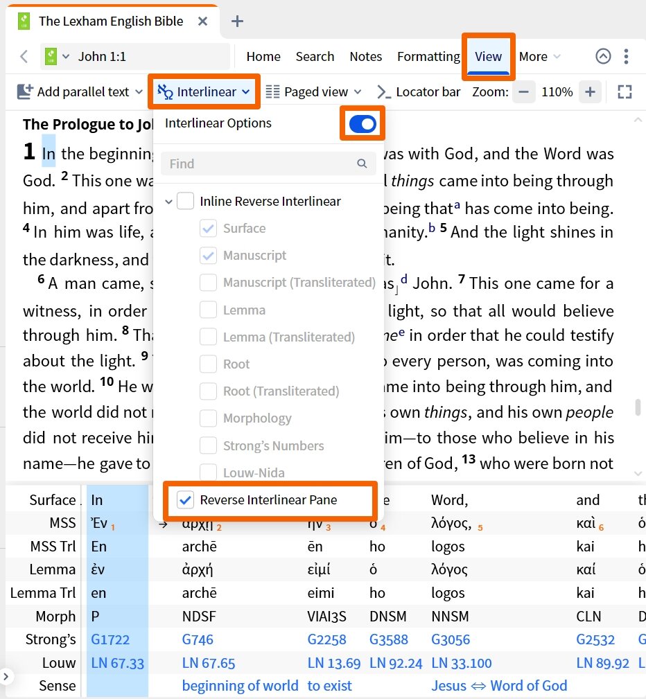 Dynamic Toolbar - Reverse Interlinear