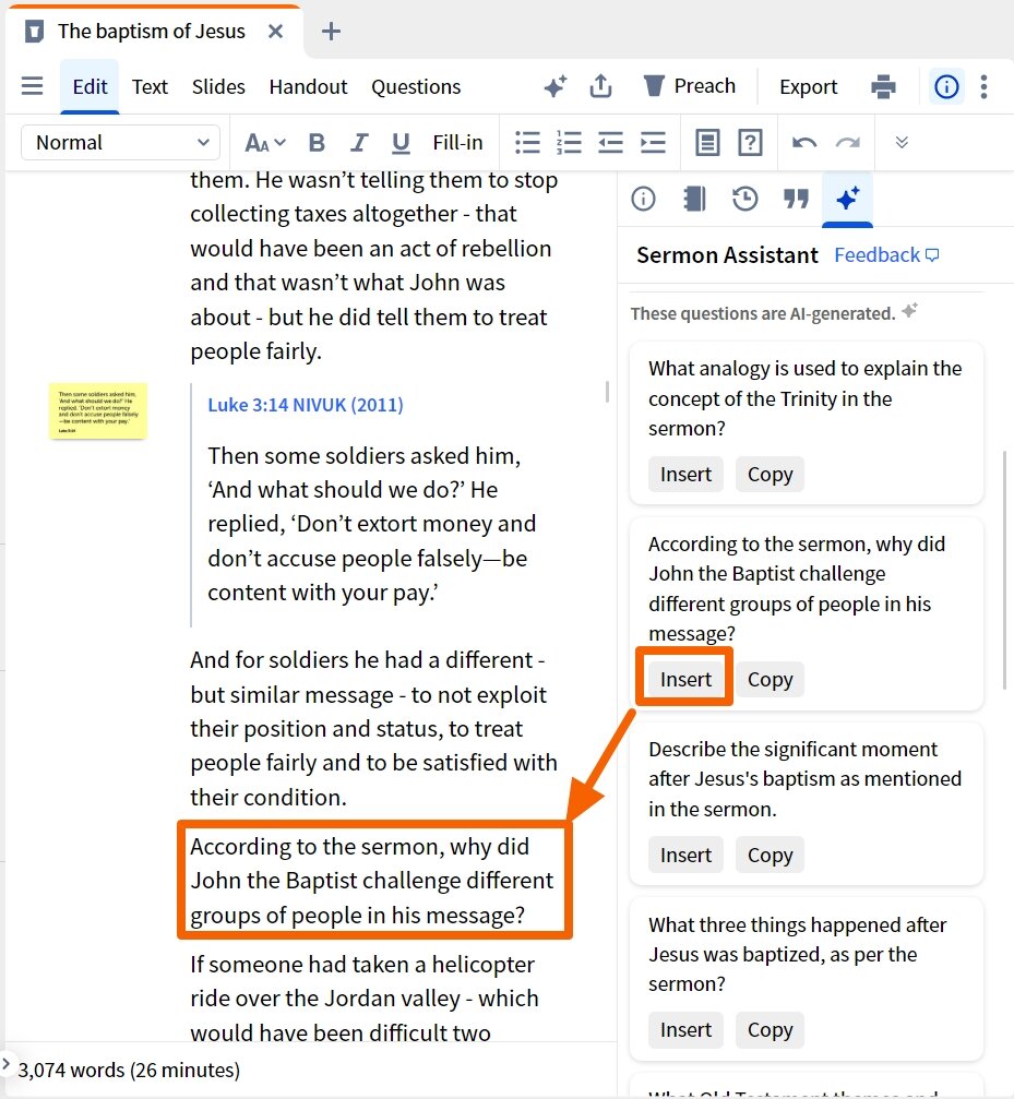 Sermon Questions - Output