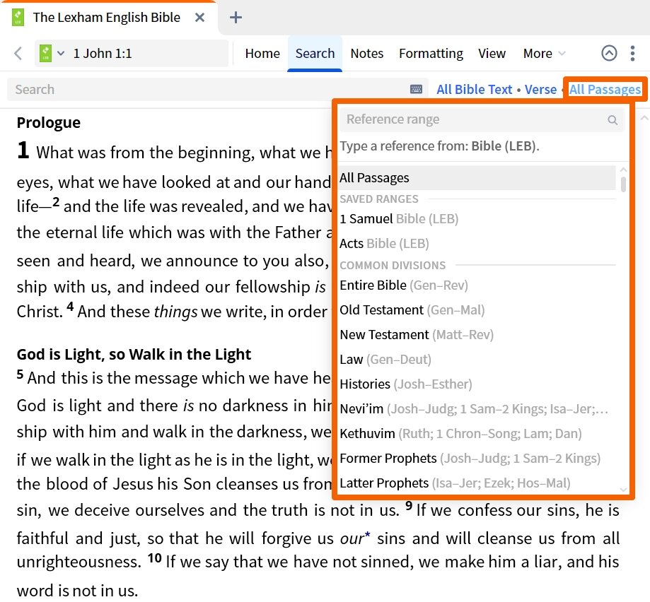 Verbum Inline Search Passage Range