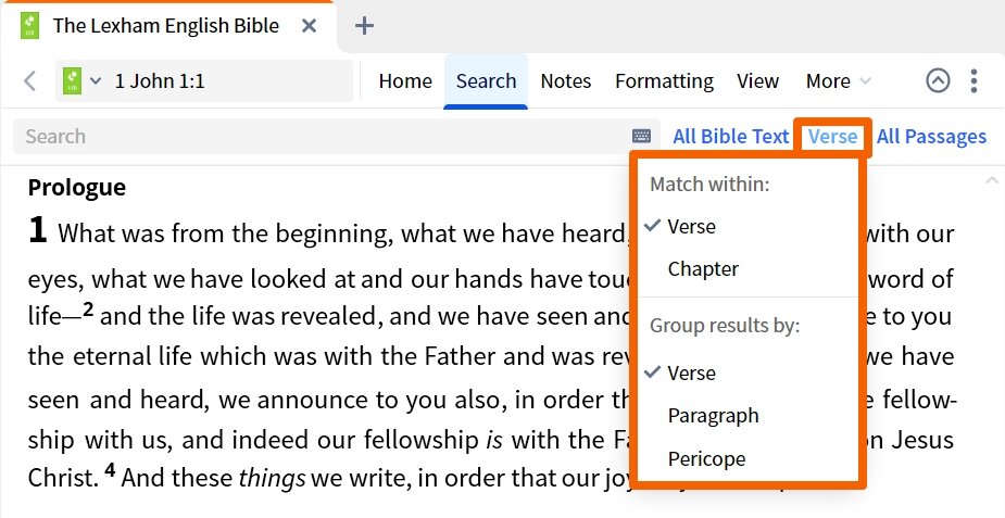 Verbum Inline Search Search Scope And Display Range