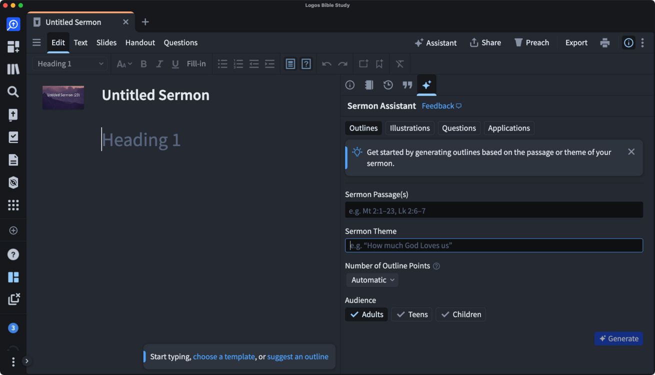 Sermon Builder with Sermon Assistant