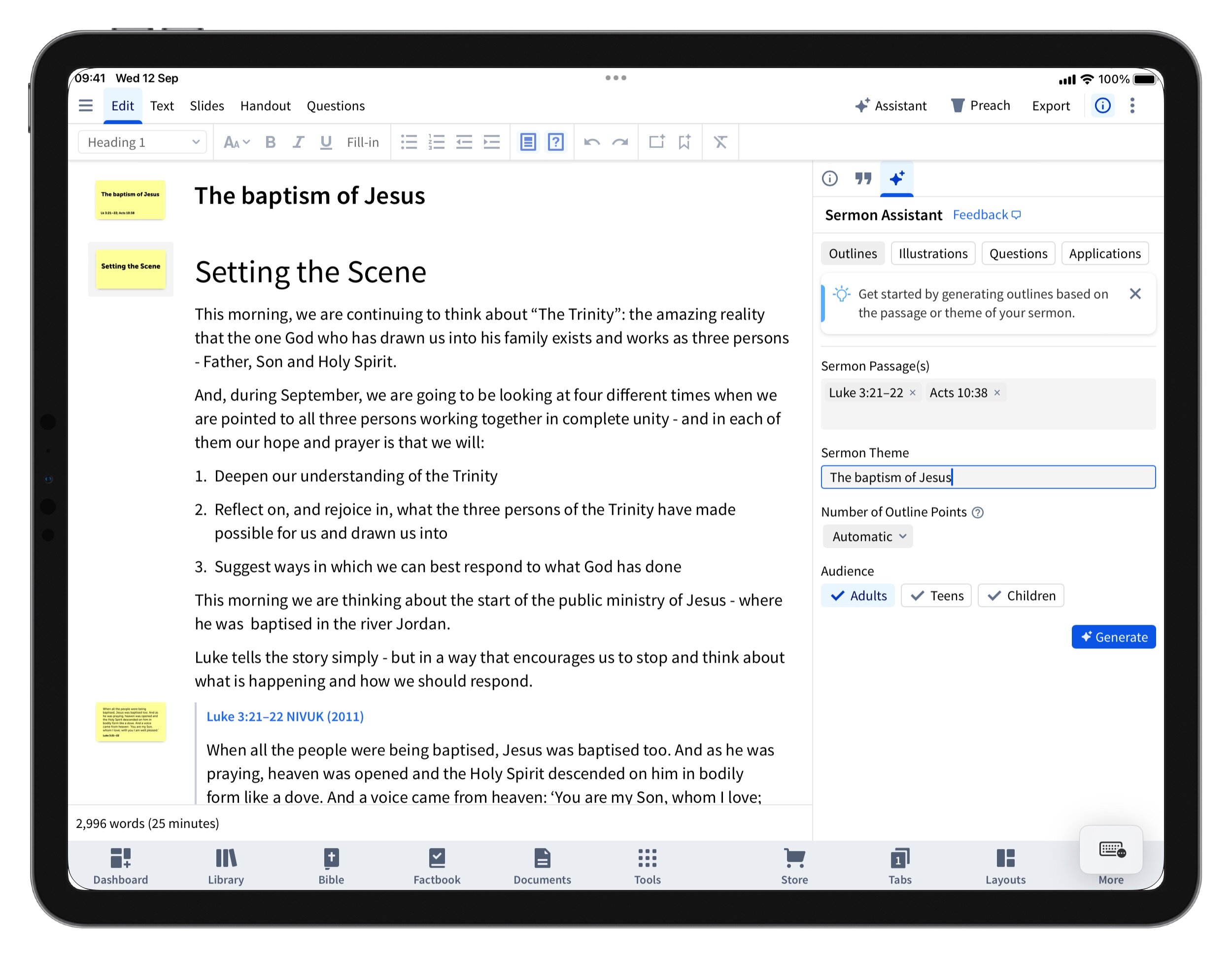 Mobile Sermon Assistant Generate Outline