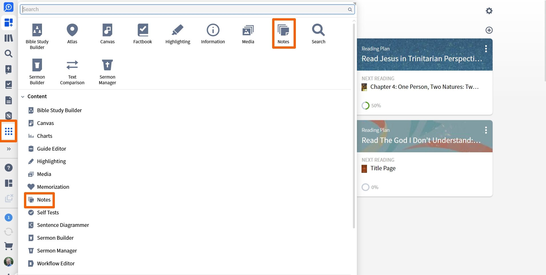 Open Notes From Tools Menu