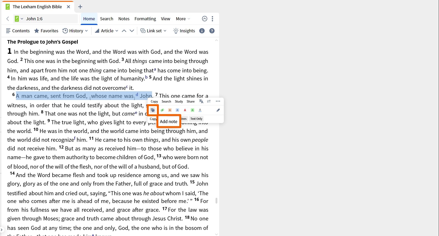 Create Note From Selection Menu