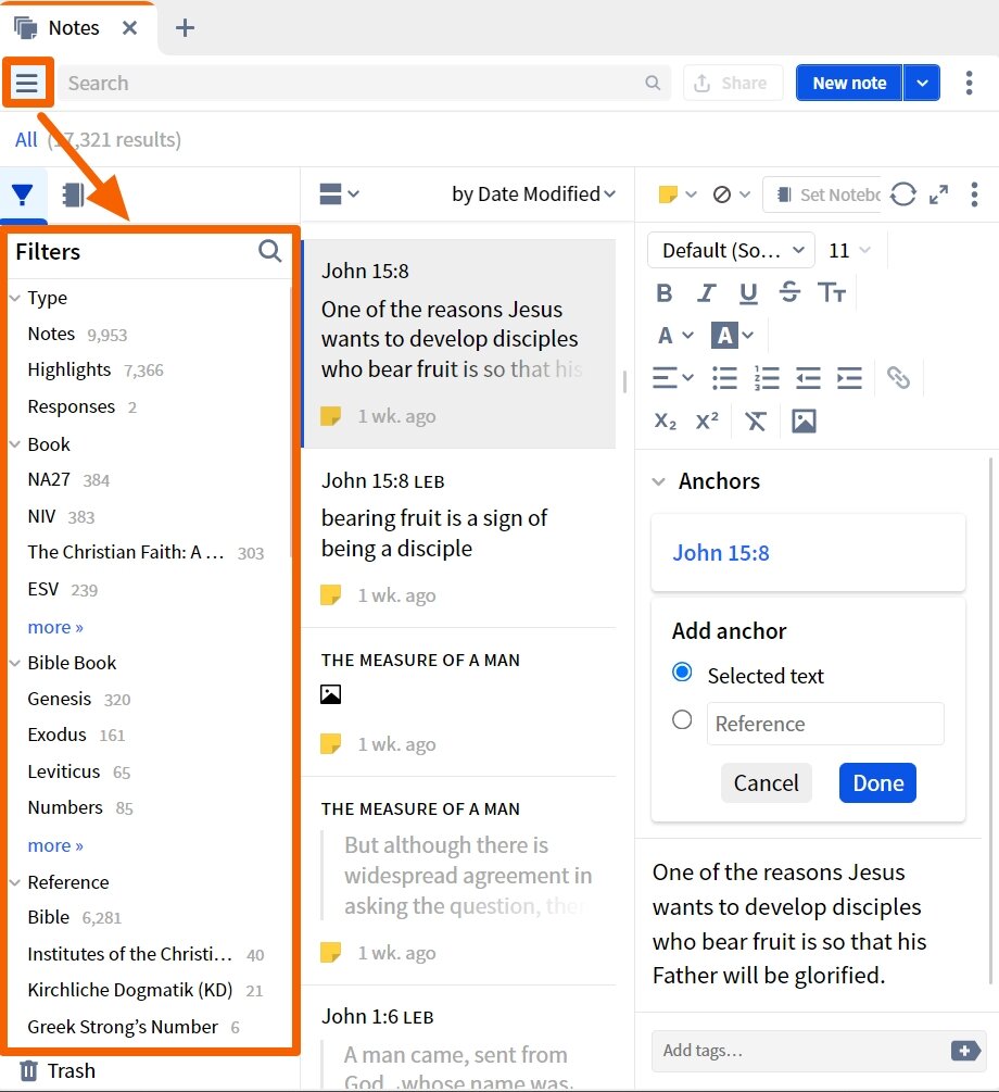 Open Notes Faceted Browser