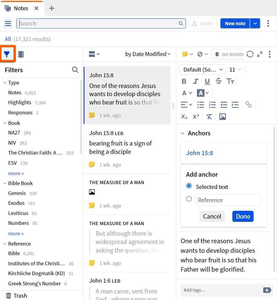 Notes - Show Filters