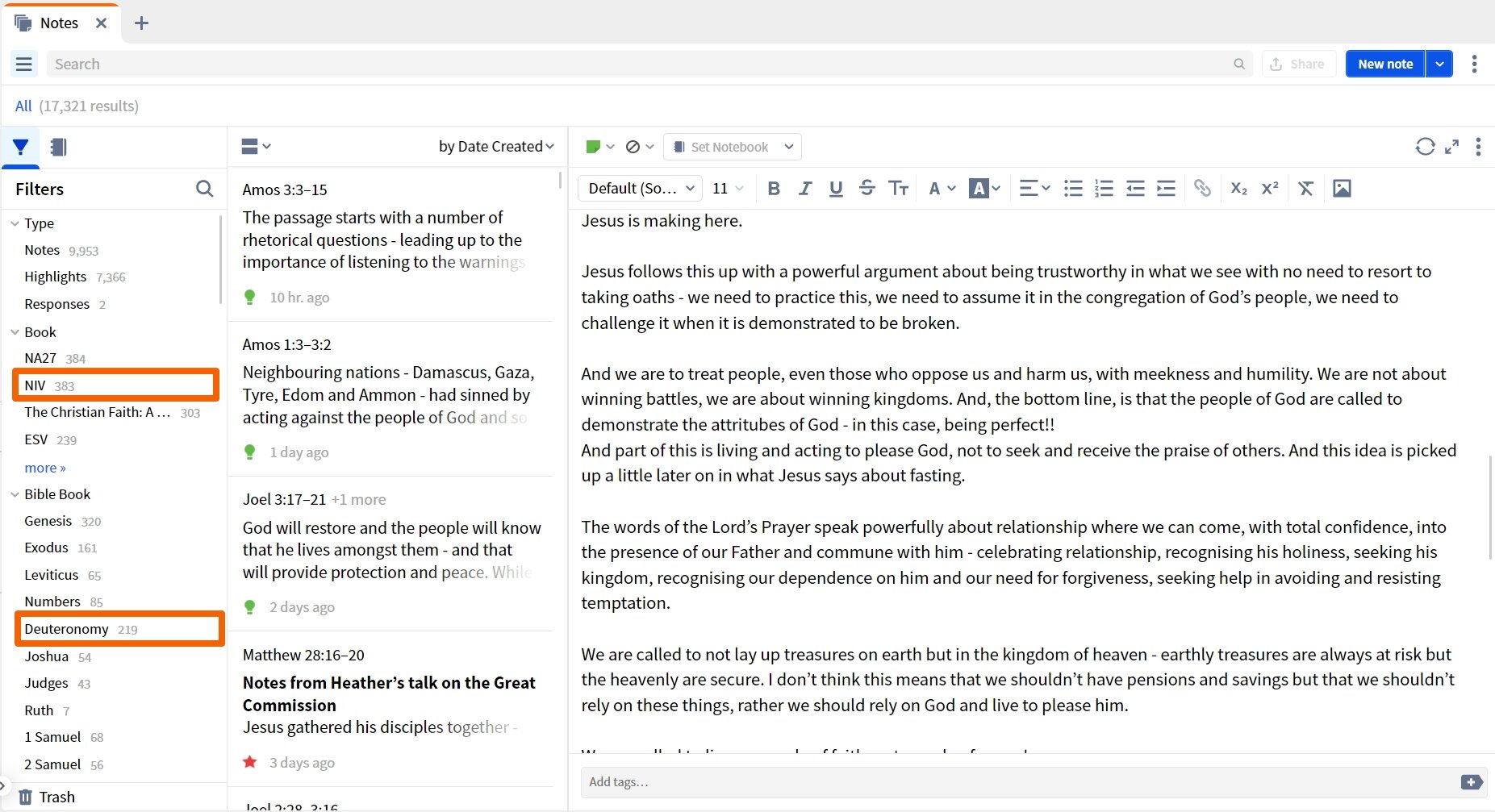Select Notes Filters