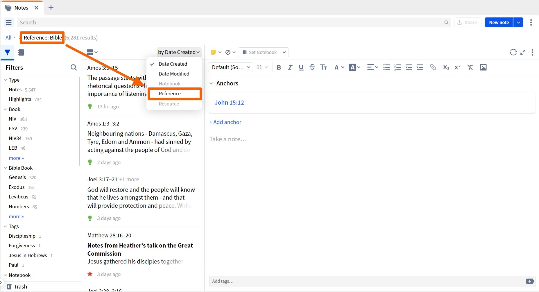 Notes Sort By Reference Enabled
