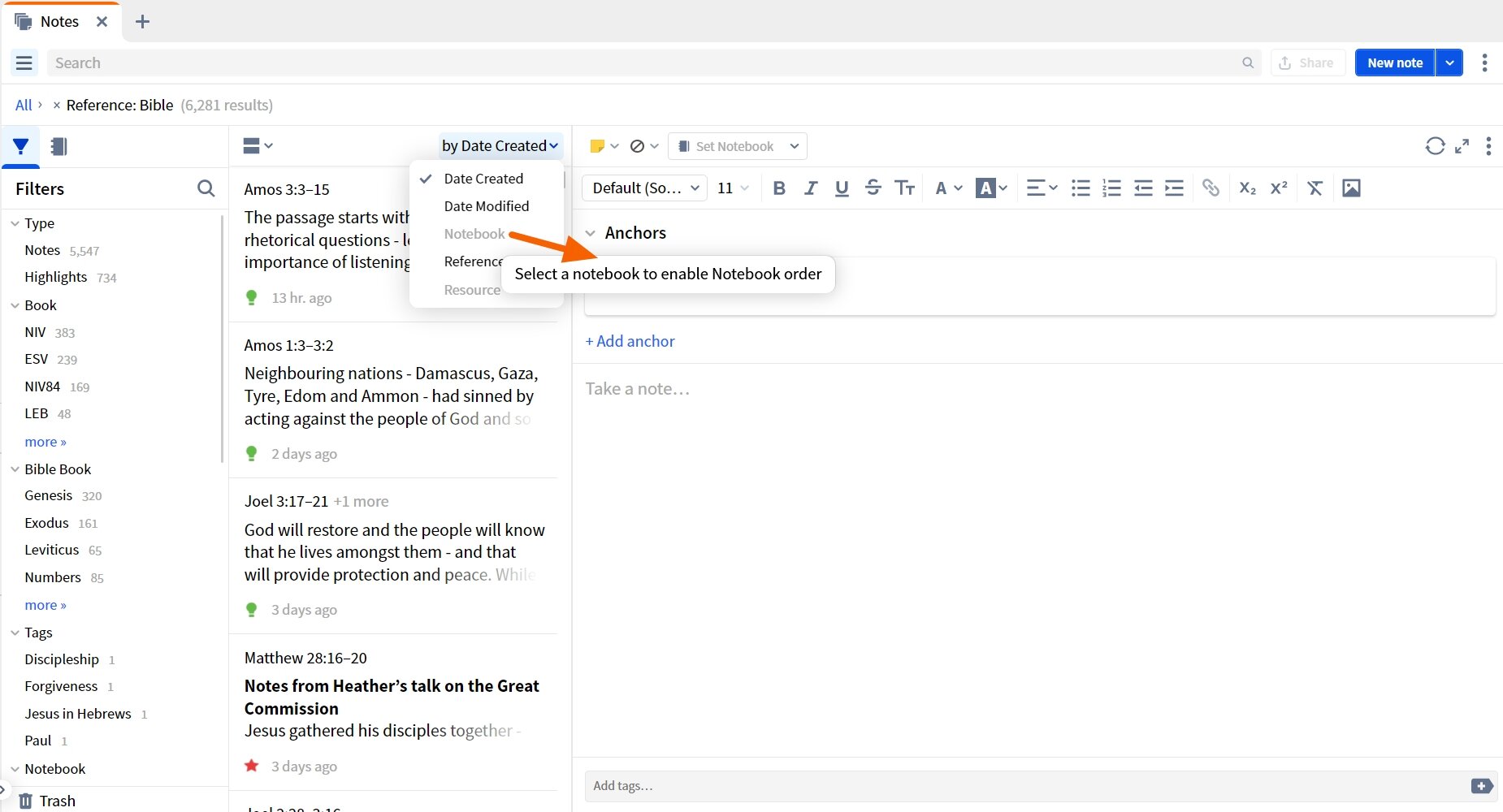 Notes - Check Search Options