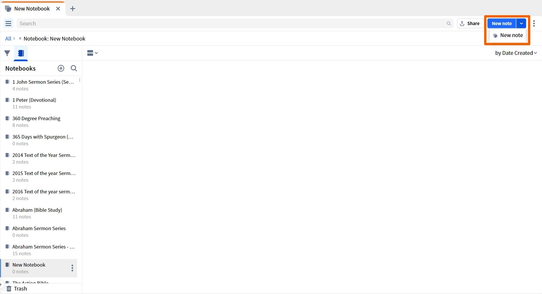 Create Note From New Note Button