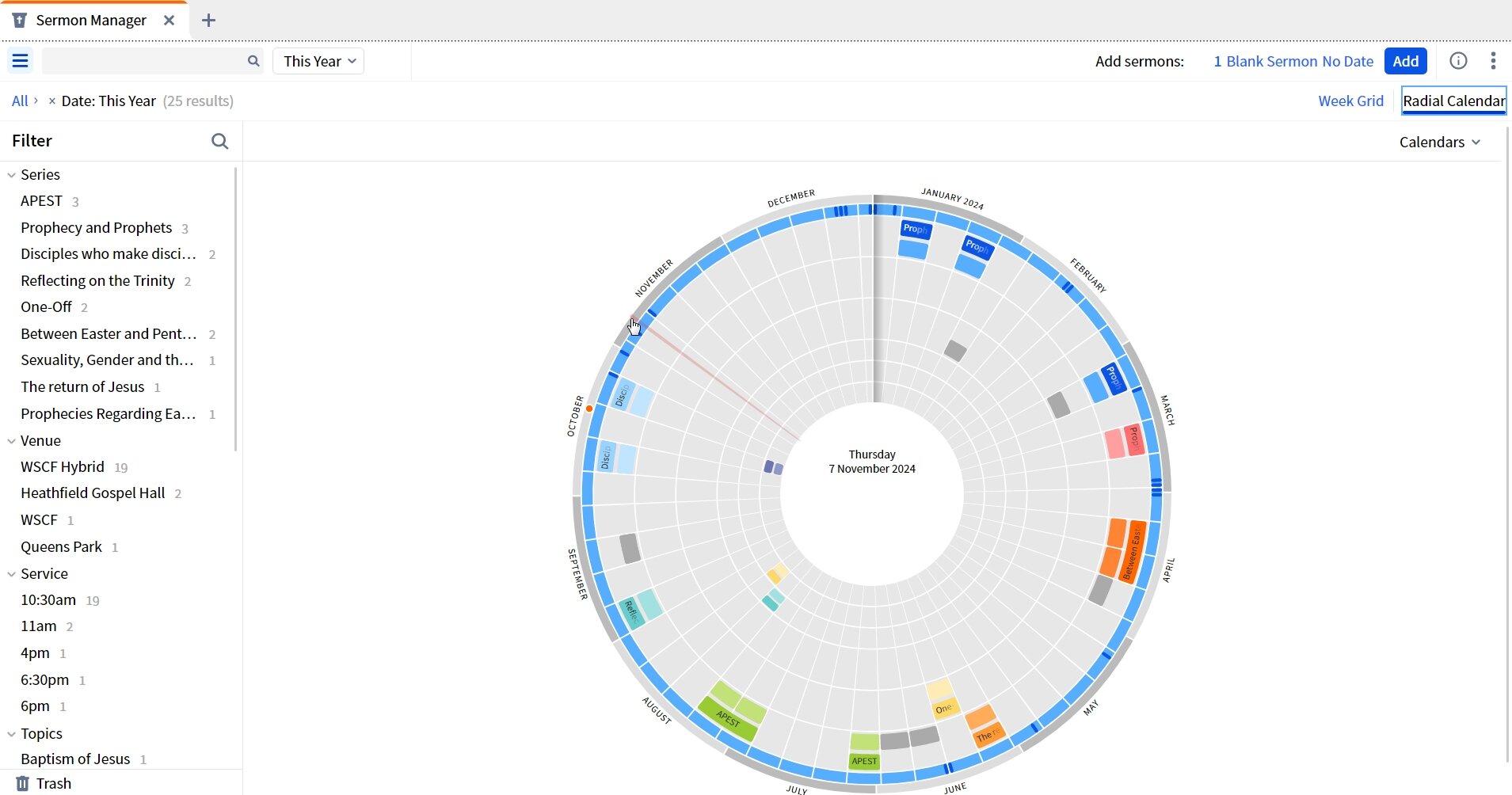 Sermon Manager - Radial Calendar