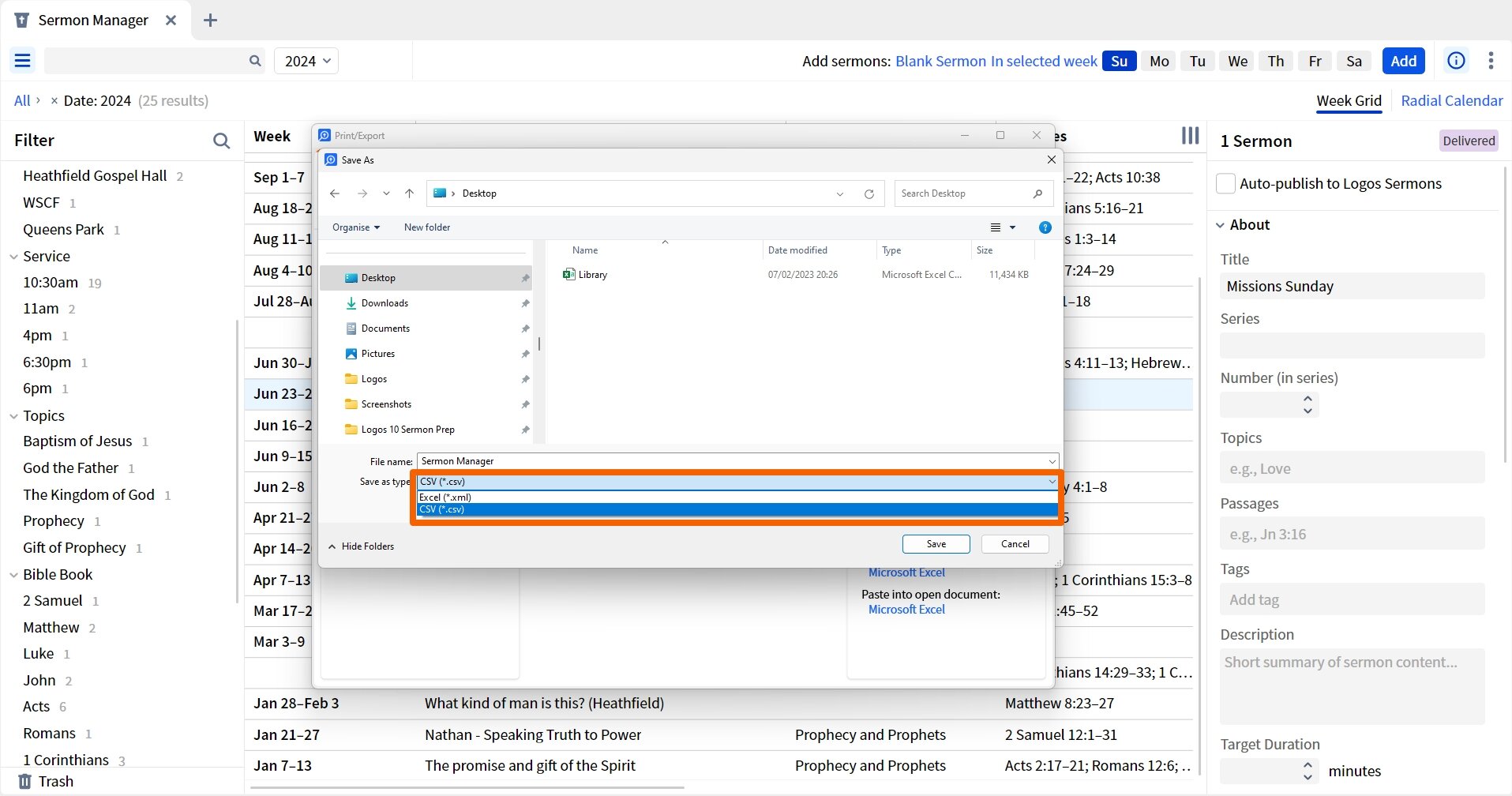 Sermon Manager - Export As CSV