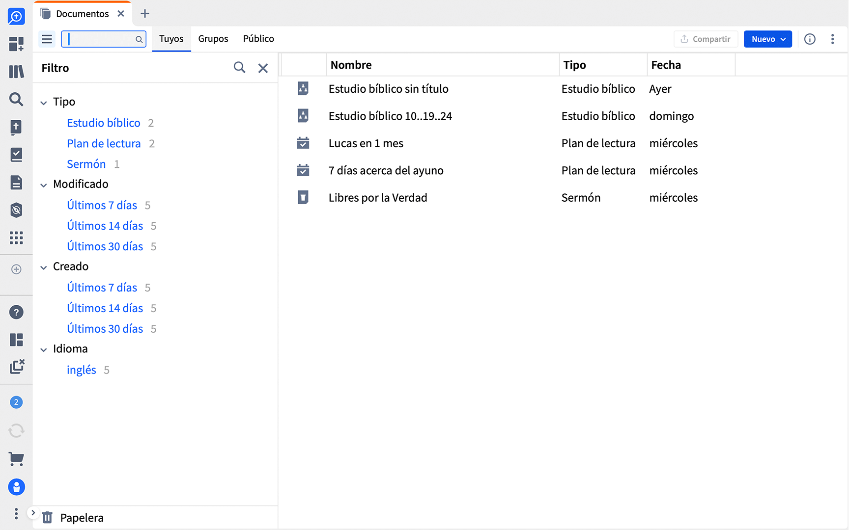 Logos Documents Menu