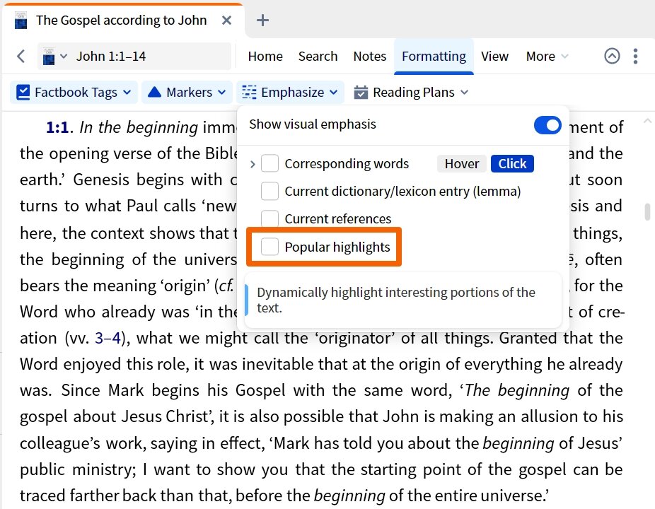 Dynamic Toolbar - Popular Highlights