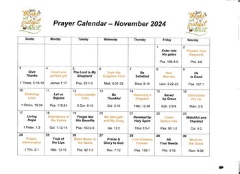 Prayer Calendar - Nov 2024
