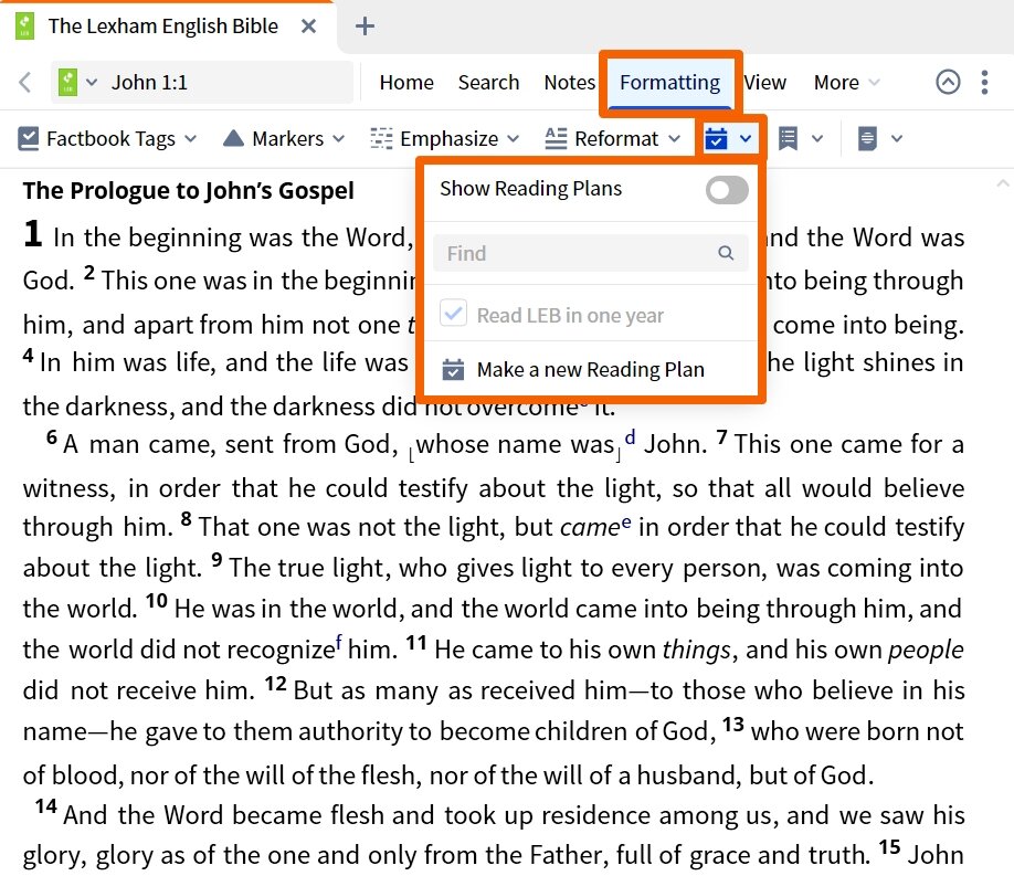 Dynamictoolbar - Show Reading Plans
