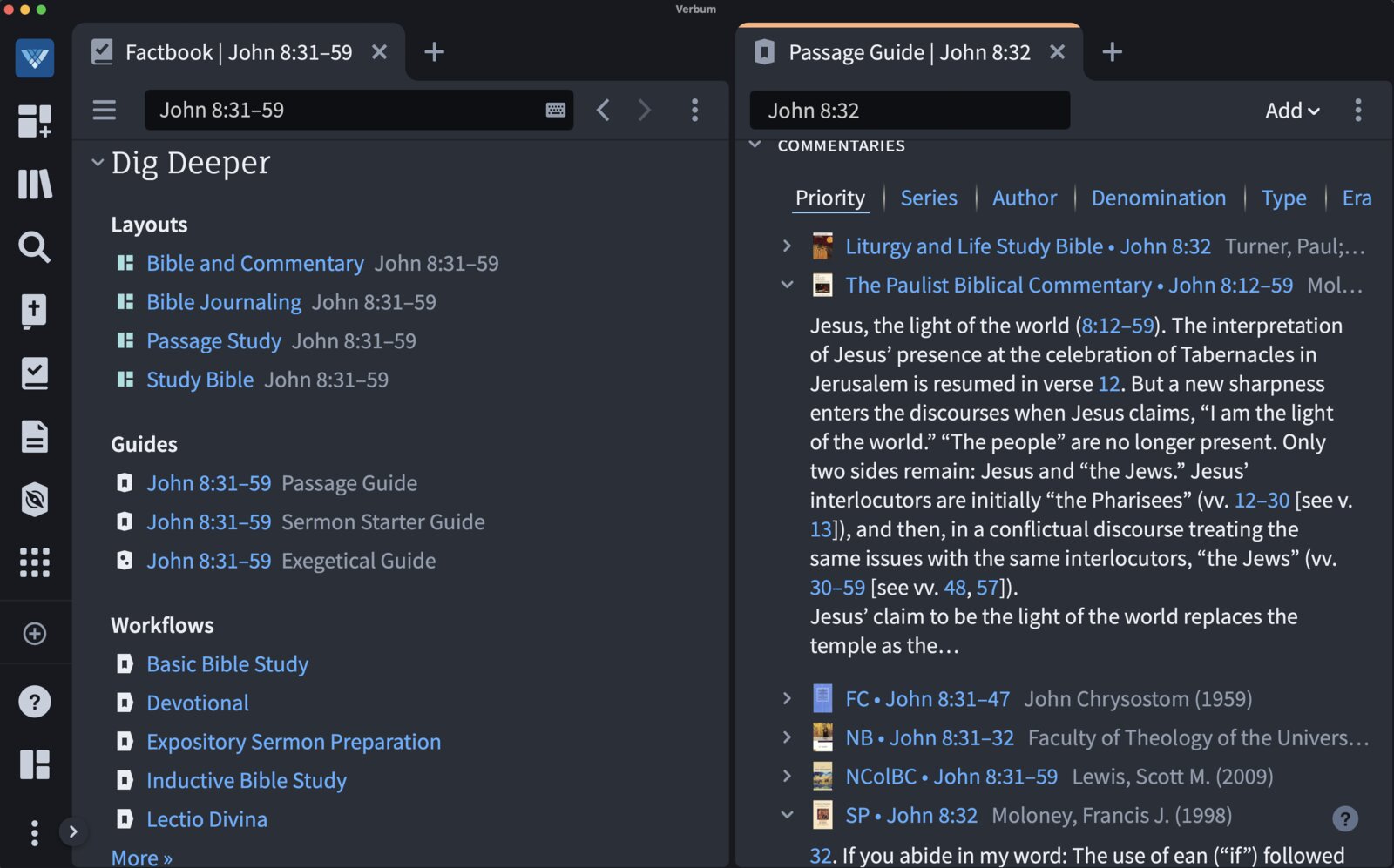 Screen Shot of Verbum showing the Factbook