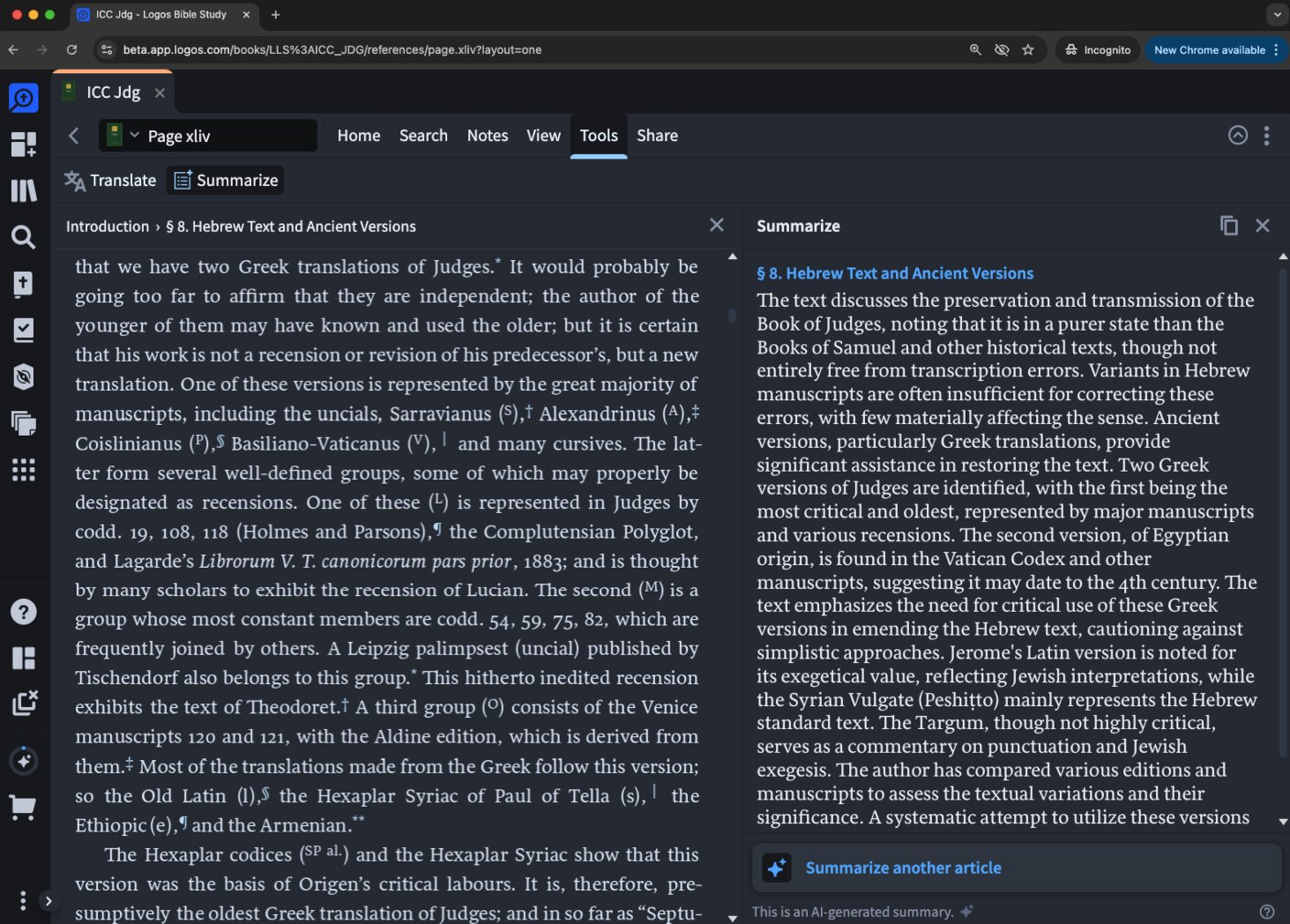 Summarization, Critical Exegetical Commentary